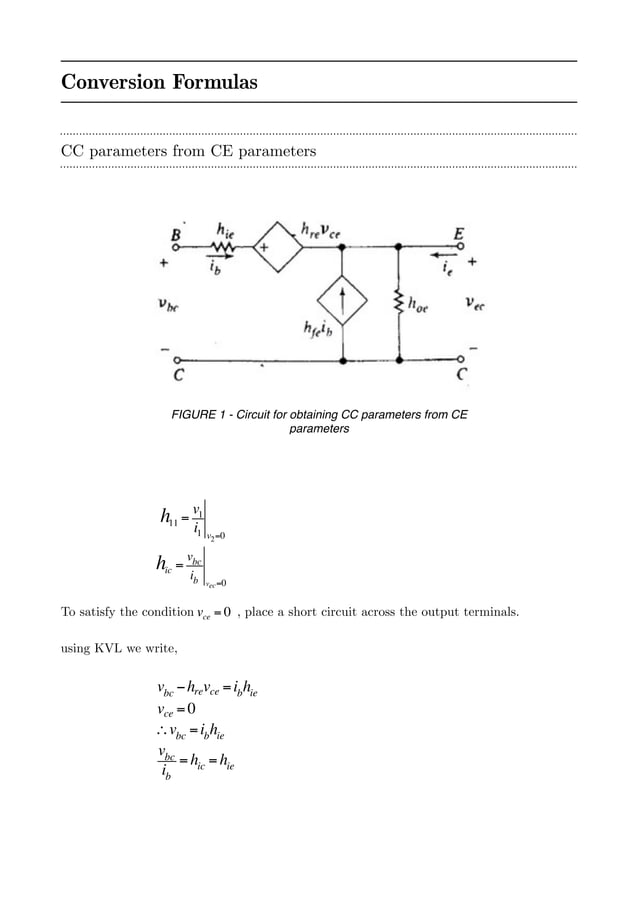h parameter conversion formulas