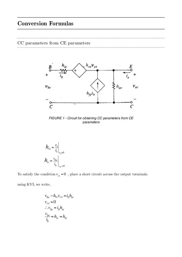 h parameter conversion formulas