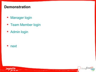 Demonstration Manager login Team Member login Admin login next 