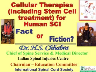 Chairman – Education Committee  Indian Spinal Injuries Centre Chief of Spine Service & Medical Director Cellular Therapies (Including Stem Cell  treatment) for  Human SCI Fact Fiction? or International Spinal Cord Society 