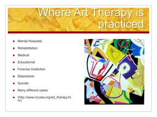 Art Therapy Stopping SuicideSigns of suicide…Death related imageryHopelessnessIsolationAngerFailure or guilt 	(The American Journal of Art Therapy Vol.27)