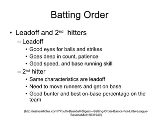 Batting Order Leadoff and 2 nd   hitters 