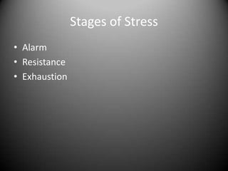 Stages of StressAlarmResistanceExhaustion