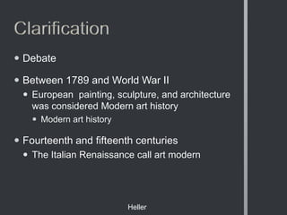 “The main point is that all sorts of visual art – like all kinds of music, literature, film, dance, and theater – can be a source of tremendous pleasure. Traditional paintings, sculptures, prints, drawings, and photo-graphs have long been appreciated in this way; my intent here is to make it clear that art with no apparent subject matter, and even art that is difficult to recognize, at first, as art, can also provide viewers with great intellectual stimulation and sheer, visceral joy” (Heller 11). 