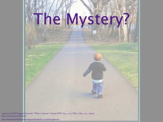 The Mystery?




Autism and PDD Support Network. “What is Autism.” Autism PDD. N.p., 2007. Web. 3 Mar. 2011. <http:/‌
http://www.autism-pdd.net/>.
http://media.photobucket.com/image/autism/jessb_214/autism.jpg?o=151
 