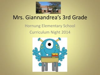 Mrs. Giannandrea’s 3rd Grade 
Hornung Elementary School 
Curriculum Night 2014 
 