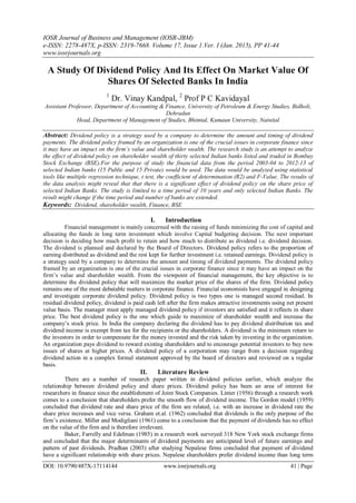 A Study Of Dividend Policy And Its Effect On Market Value Of Shares Of ...