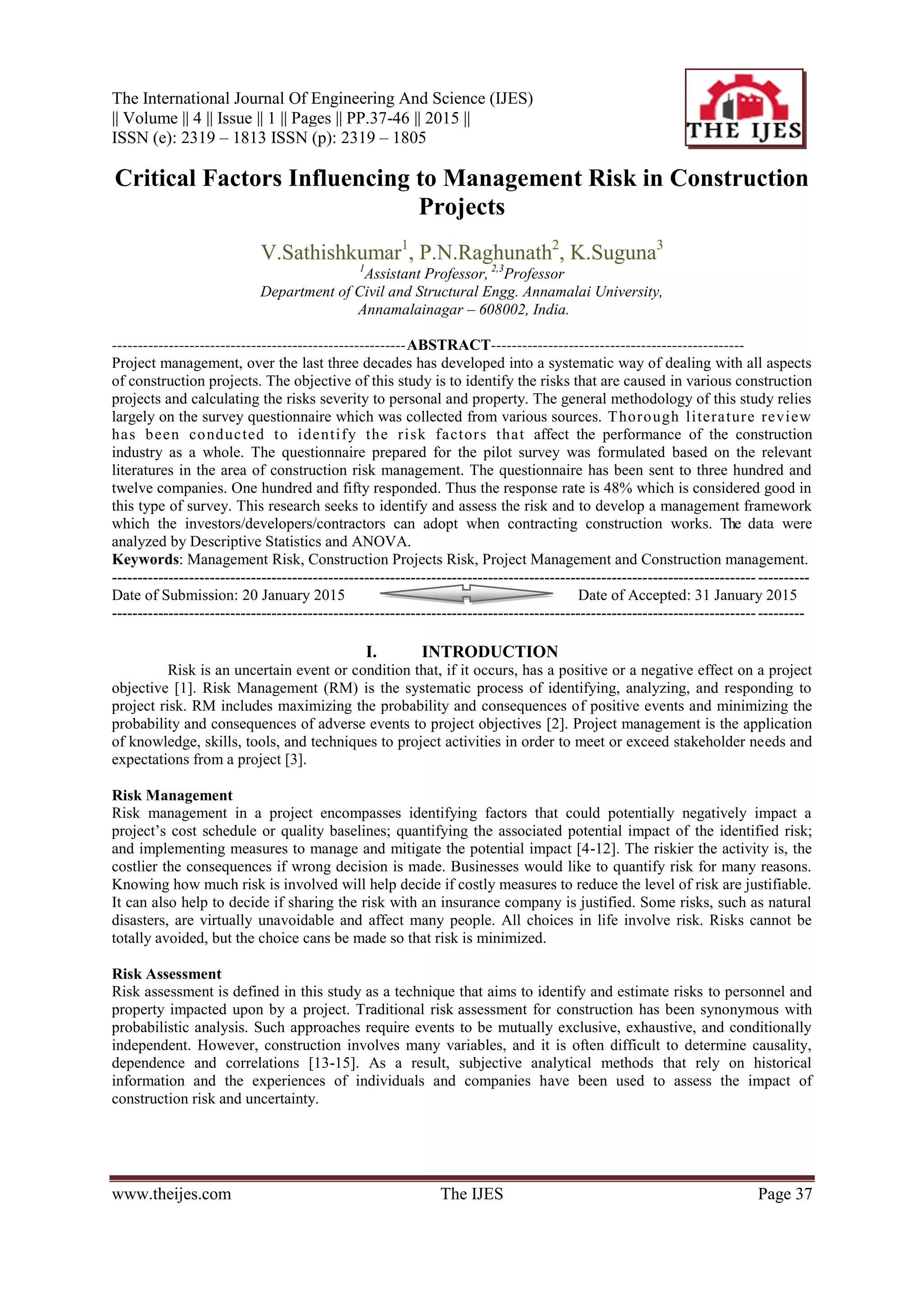 Critical Factors Influencing to Management Risk in Construction ...