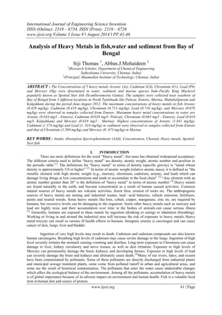 Analysis of Heavy Metals in fish,water and sediment from Bay of Bengal ...