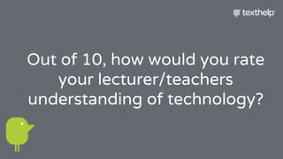 Out of 10, how would you rate
your lecturer/teachers
understanding of technology?
 