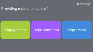 Engagement Representation Expression
Providing multiple means of:
 