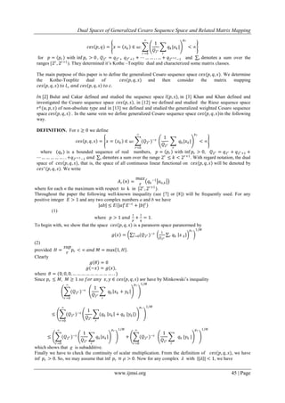 Dual Spaces of Generalized Cesaro Sequence Space and Related Matrix ...