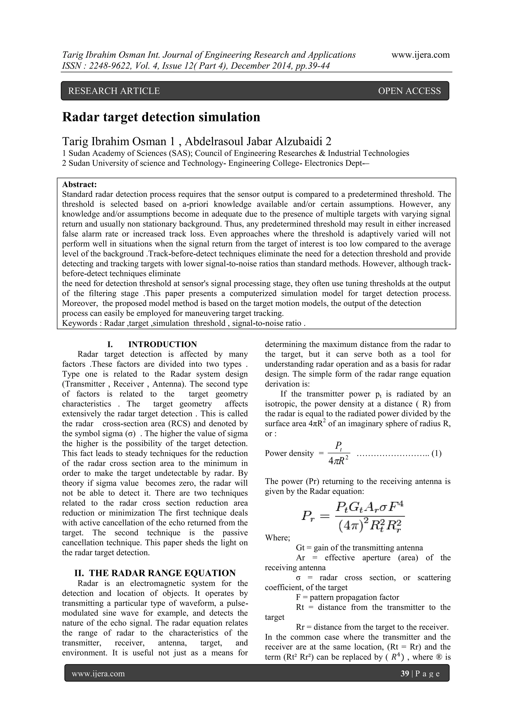Radar target detection simulation | PDF