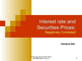 Institusi Depositori & Pasar Modal
AST/MM-USAKTI, 2013_II 1
Interest rate and
Securities Prices:
Negatively Correlated
Handout 04b
 