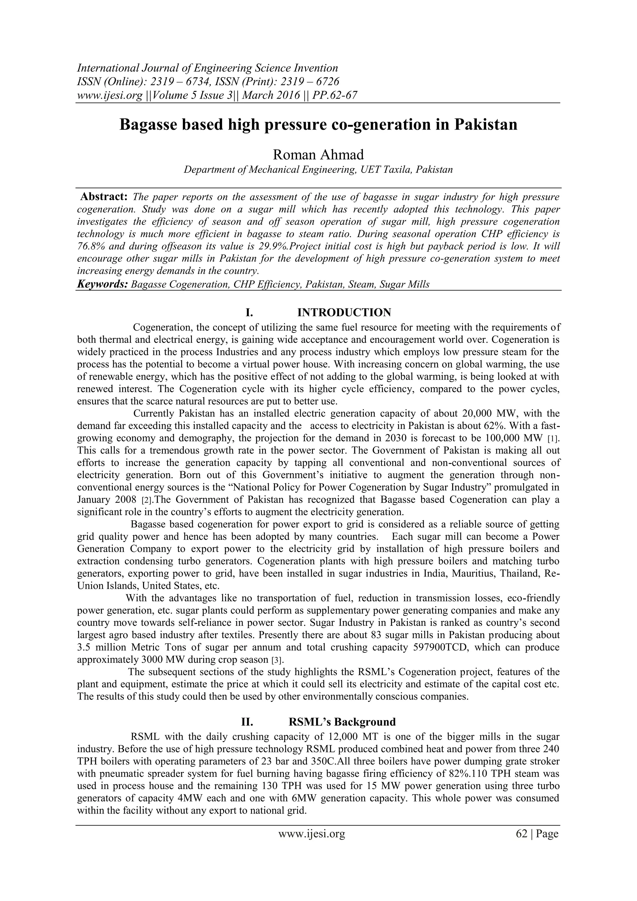 Bagasse based high pressure co-generation in Pakistan | PDF