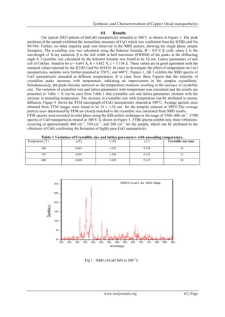 Synthesis and Characterisation of Copper Oxide nanoparticles | PDF