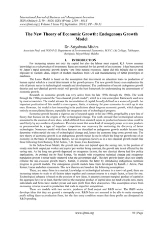 The New Theory of Economic Growth: Endogenous Growth Model | PDF