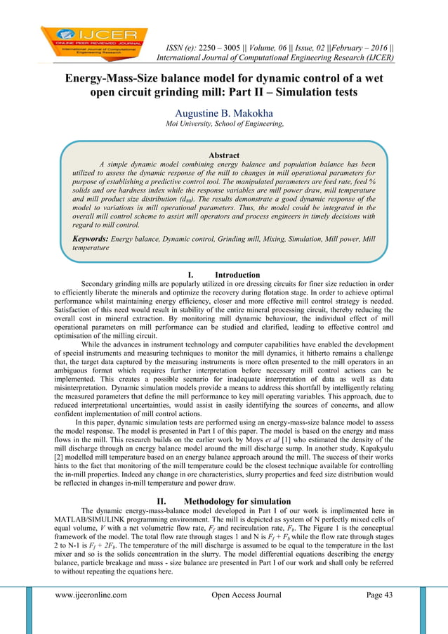 EnergyMassSize balance model for dynamic control of a wet open