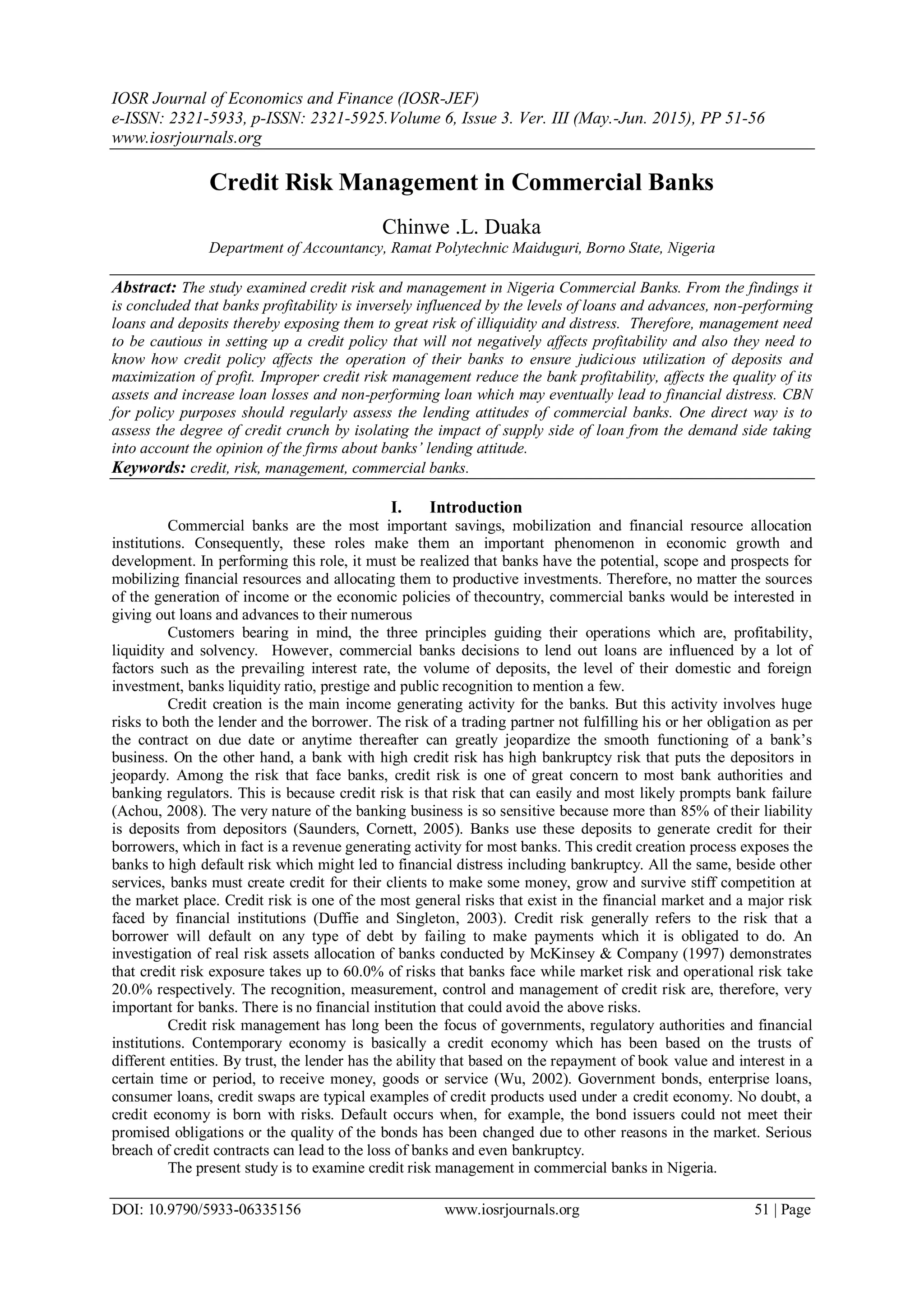 Credit Risk Management in Commercial Banks | PDF | Business Banking ...