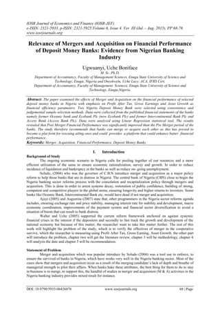 Relevance of Mergers and Acquisition on Financial Performance of ...