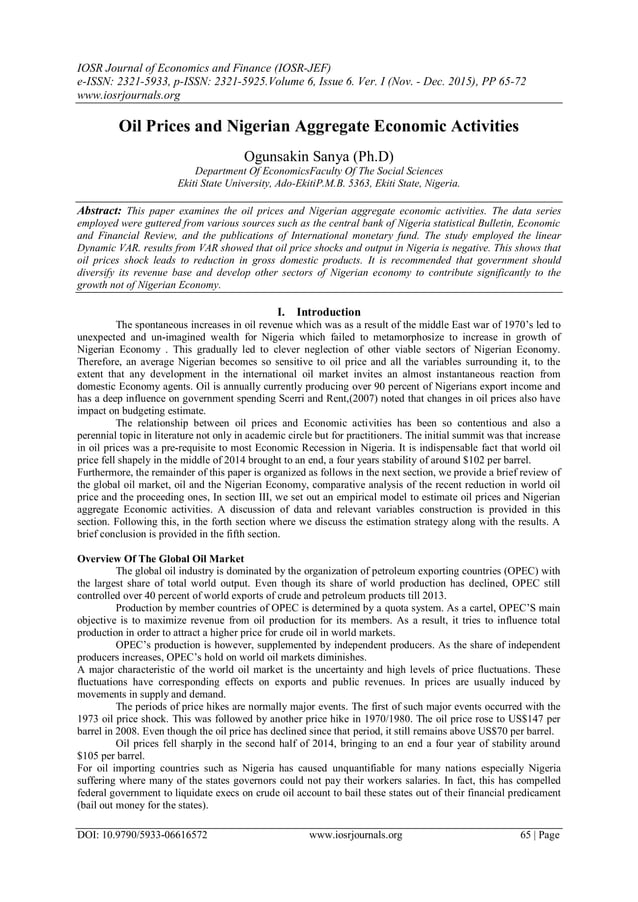 Oil Prices and Nigerian Aggregate Economic Activities PDF