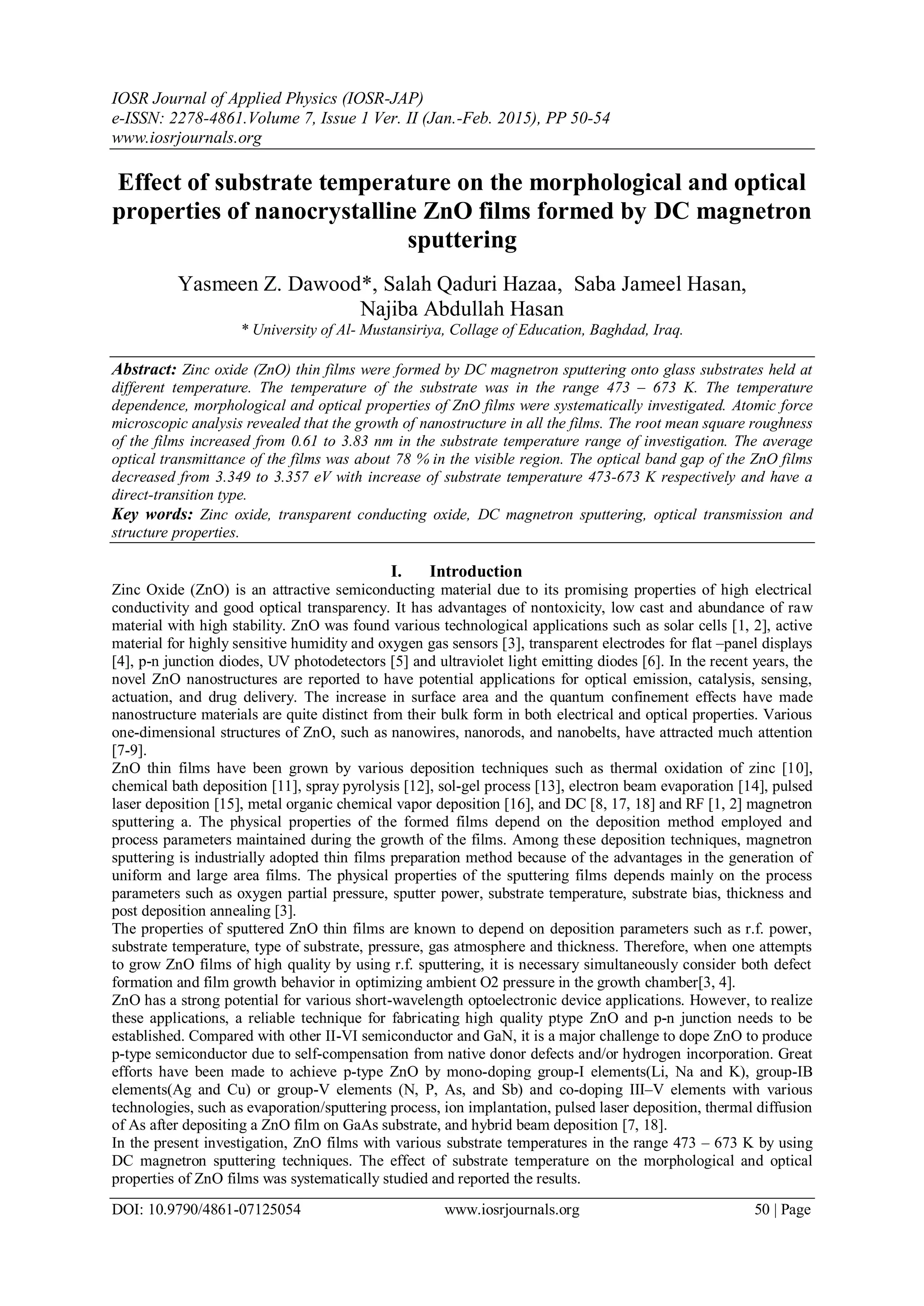 Effect of substrate temperature on the morphological and optical ...