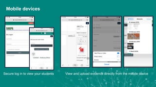 View and upload evidence directly from the mobile deviceSecure log in to view your students
Mobile devices
 