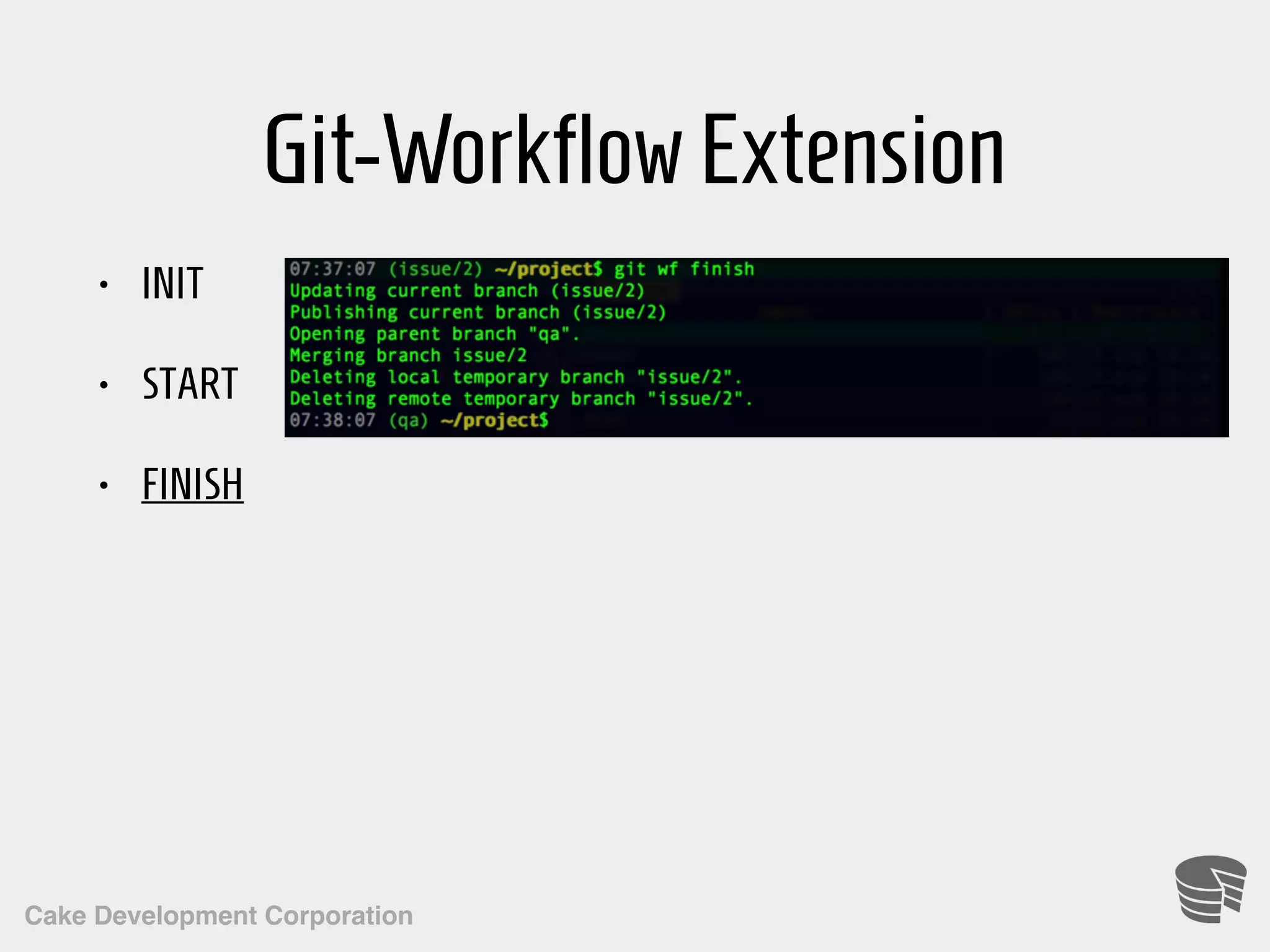 Cake Development Corporation Git-WorkflowExtension • INIT • START • FINISH 