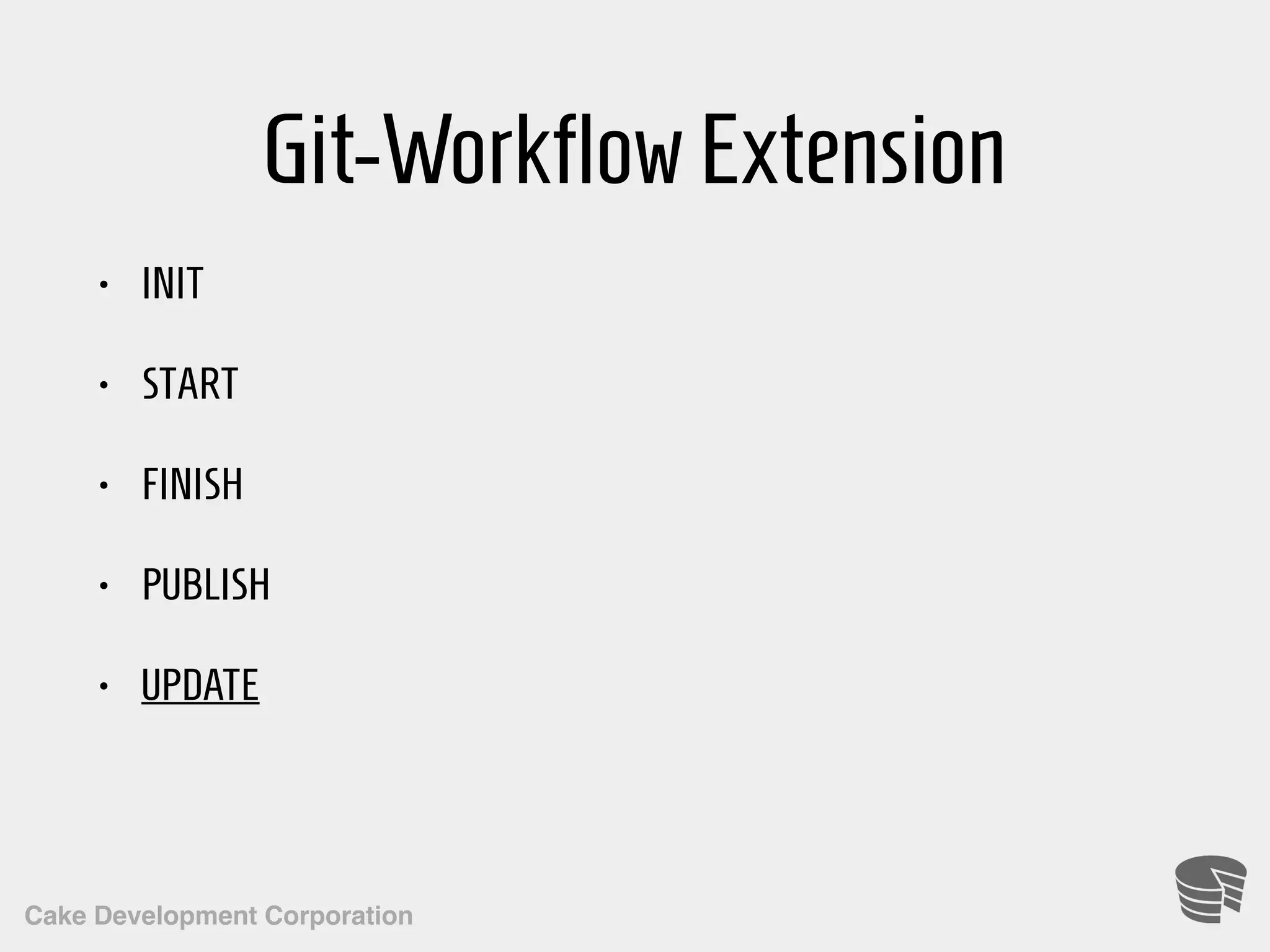 Cake Development Corporation Git-WorkflowExtension • INIT • START • FINISH • PUBLISH • UPDATE 