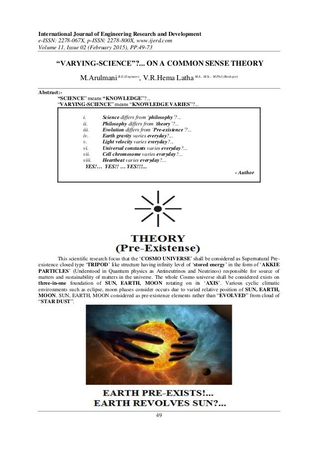  VARYING SCIENCE ON A COMMON SENSE THEORY