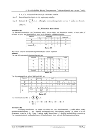 A New Method for Solving Transportation Problems Considering Average ...