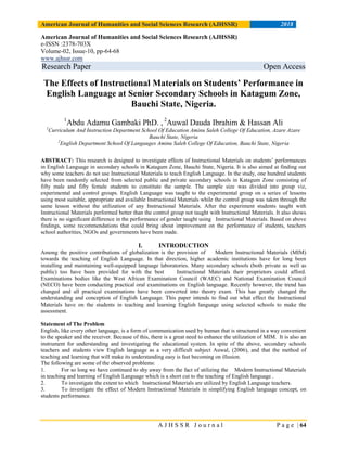 The Effects of Instructional Materials on Students’ Performance in ...