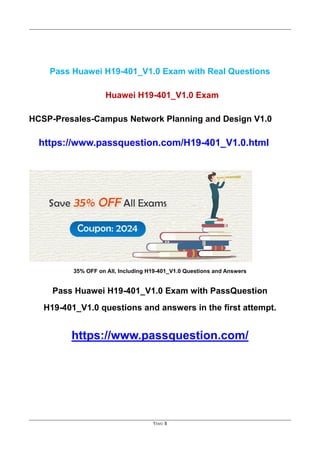 1two 8
Pass Huawei H19-401_V1.0 Exam with Real Questions
Huawei H19-401_V1.0 Exam
HCSP-Presales-Campus Network Planning and Design V1.0
https://www.passquestion.com/H19-401_V1.0.html
35% OFF on All, Including H19-401_V1.0 Questions and Answers
Pass Huawei H19-401_V1.0 Exam with PassQuestion
H19-401_V1.0 questions and answers in the first attempt.
https://www.passquestion.com/
 