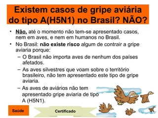 <ul><li>Não,  até o momento não tem-se apresentado casos, nem em aves, e nem em humanos no Brasil. </li></ul><ul><li>No Br...