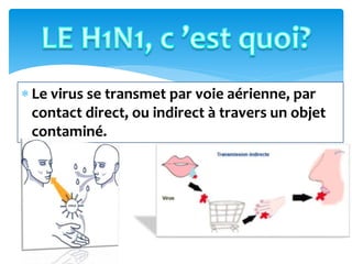  Le virus se transmet par voie aérienne, par
contact direct, ou indirect à travers un objet
contaminé.
 