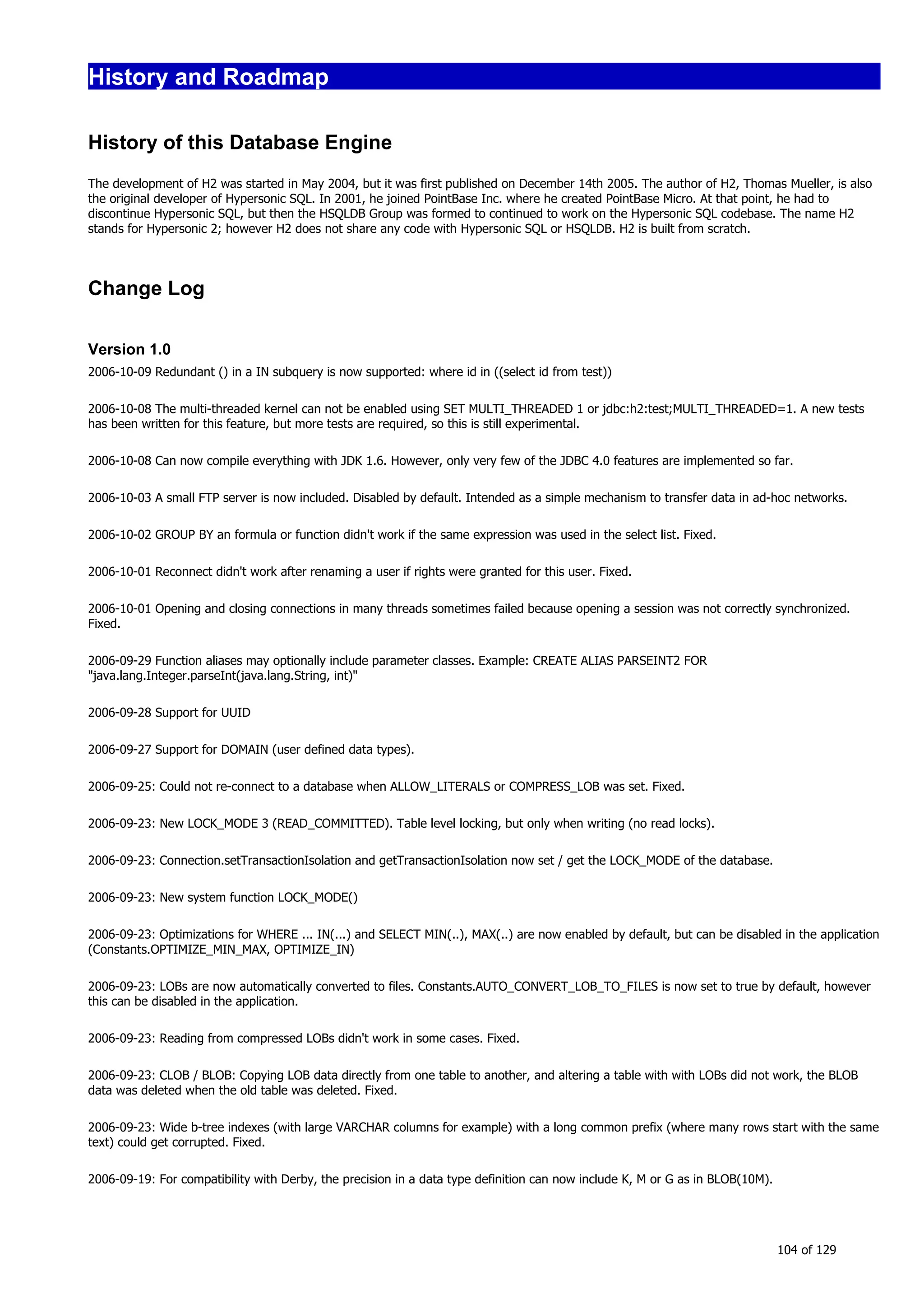 H2 Database New generation embeded database