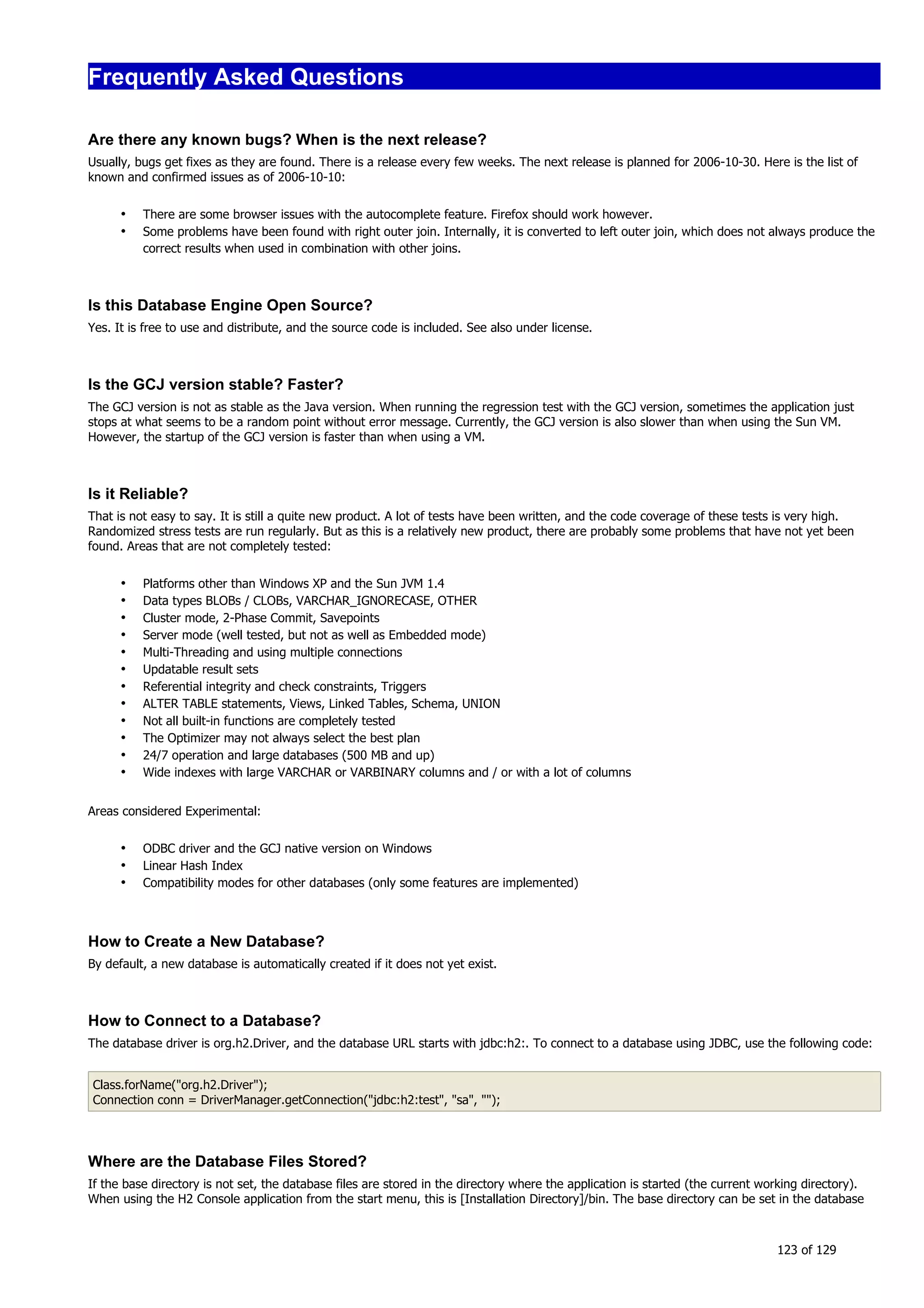H2 Database New generation embeded database