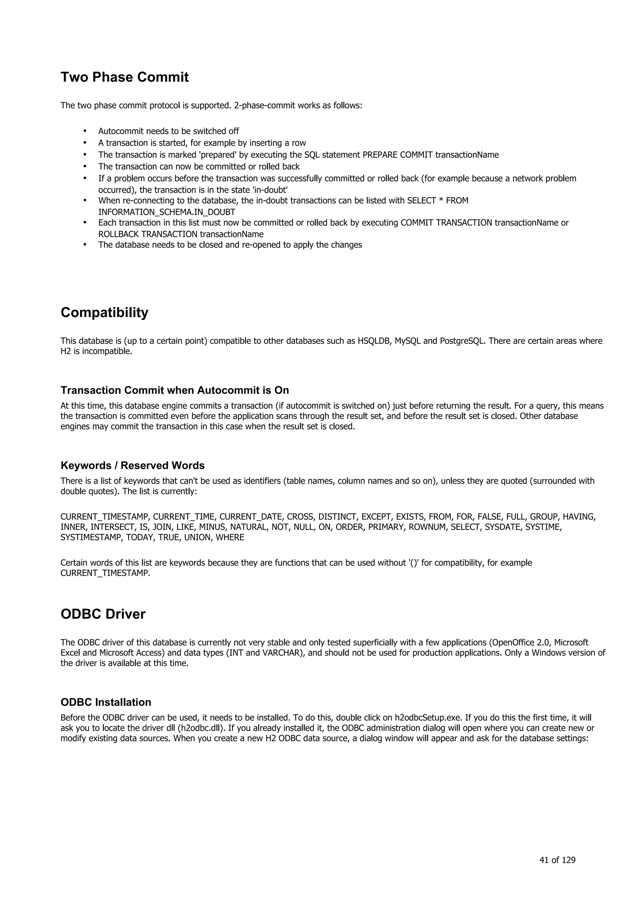 H2 Database New generation embeded database
