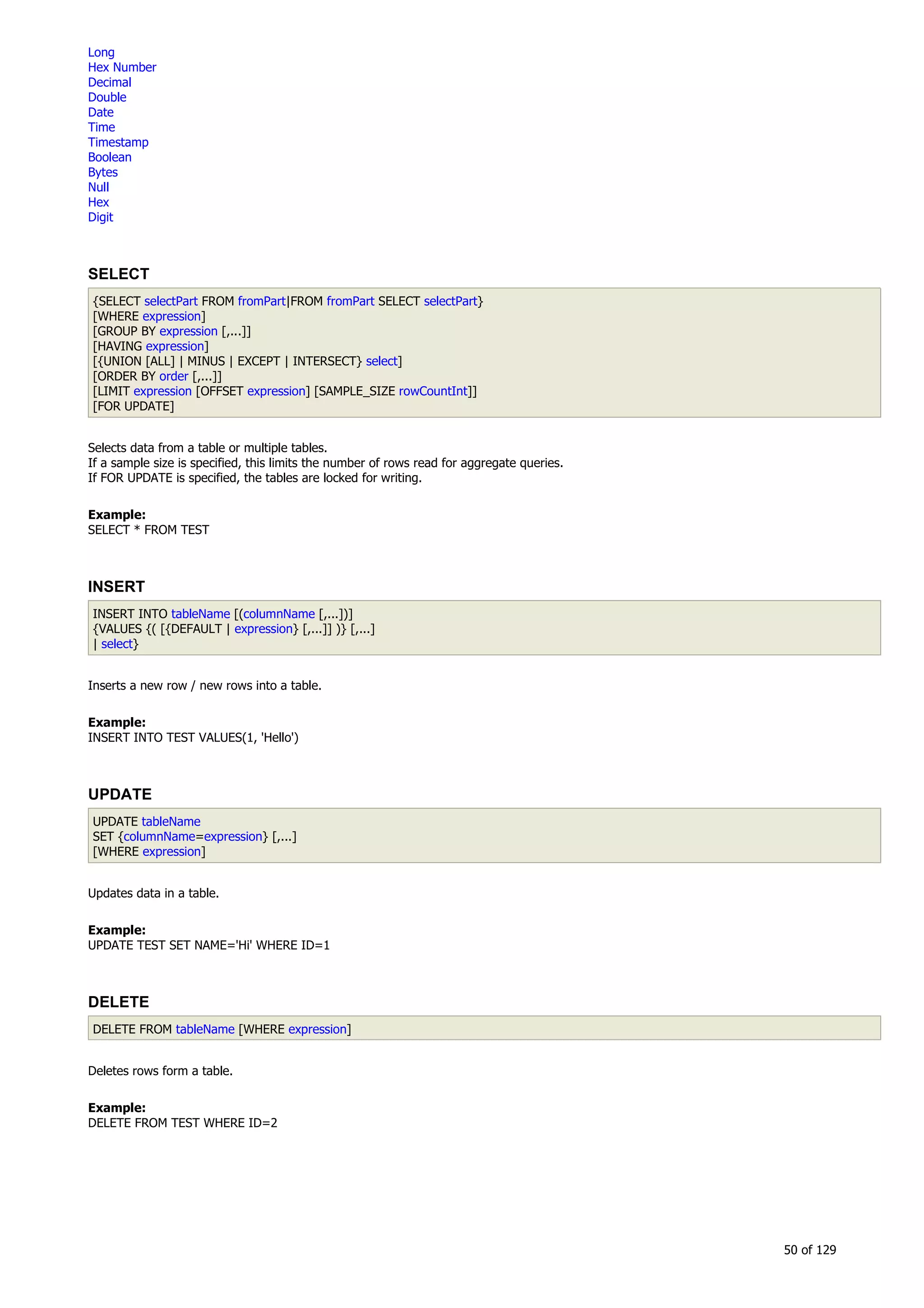 H2 Database New generation embeded database