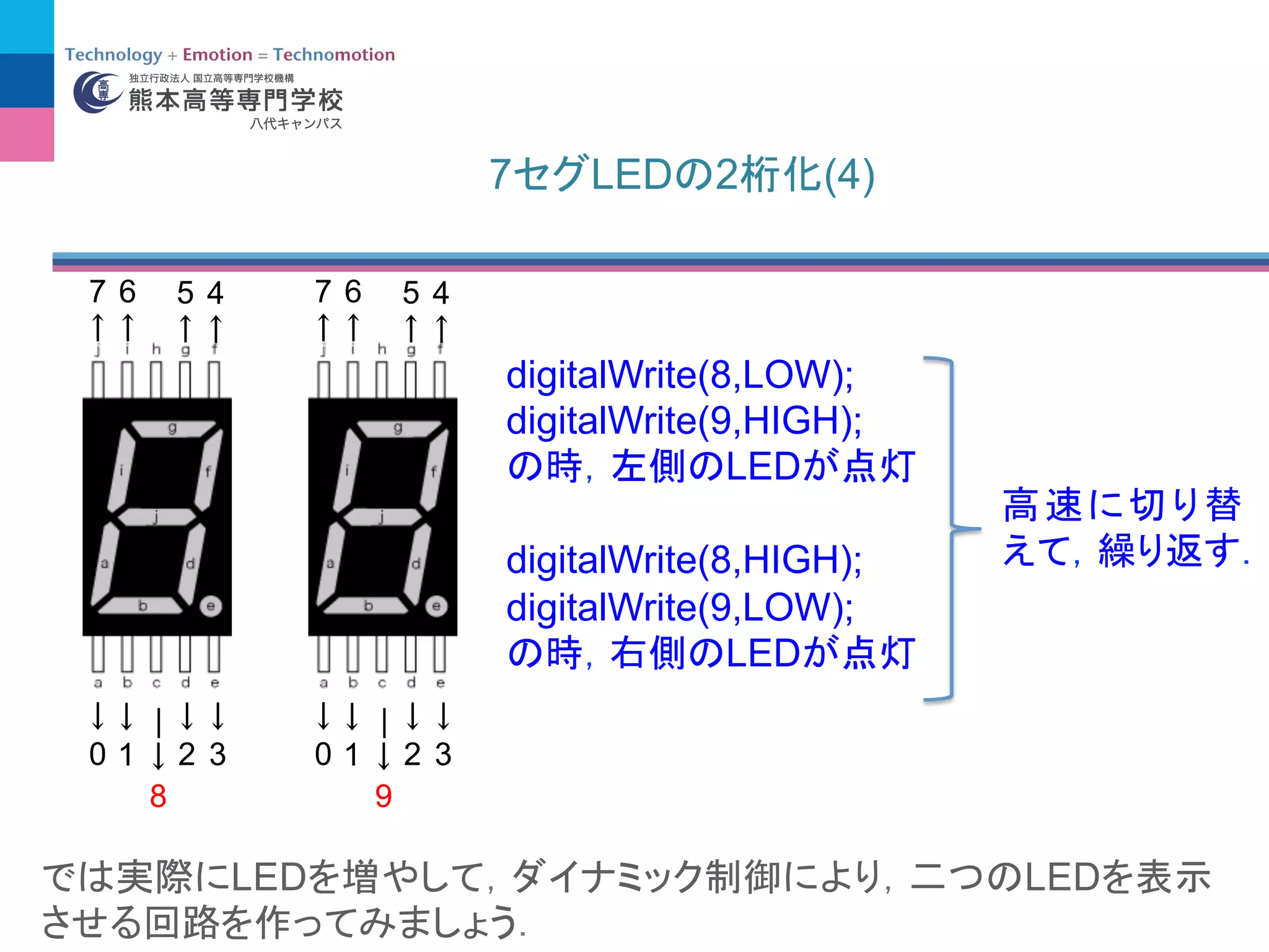7 LED 2 (4)
LED LED
0 1 2
4567
|
8
3 0 1 2
4567
|
9
3
digitalWrite(8,LOW);
digitalWrite(9,HIGH);
LED
digitalWrite(8,HIGH);
digitalWrite(9,LOW);
LED
 