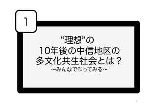 理想 の
10年後の中信地区の
多文化共生社会とは？
∼みんなで作ってみる∼
1
5
 