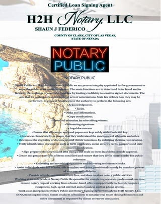 H2H NOTARY, LLC BOOKLET SERVICES