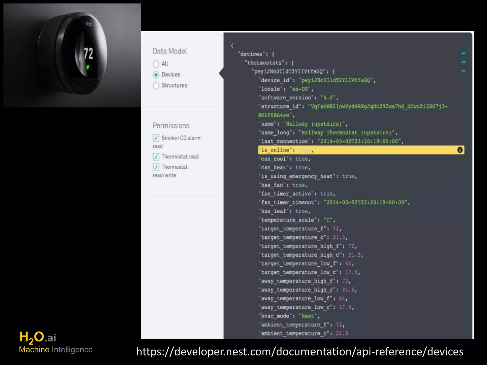 H2O.ai 
Machine Intelligence https://developer.nest.com/documentation/api-reference/devices 
 