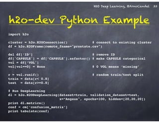 H2O Deep Learning, @ArnoCandel
h2o-dev Python Example
33
 