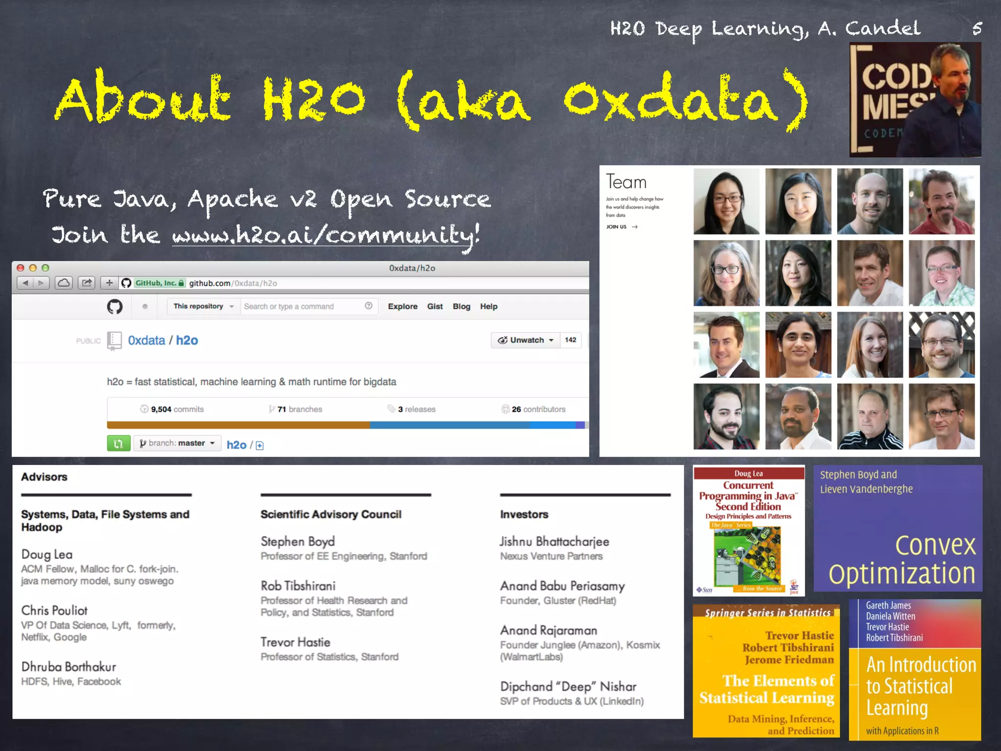H2O Deep Learning, A. Candel
About H20 (aka 0xdata)
Pure Java, Apache v2 Open Source
Join the www.h2o.ai/community!
5
 