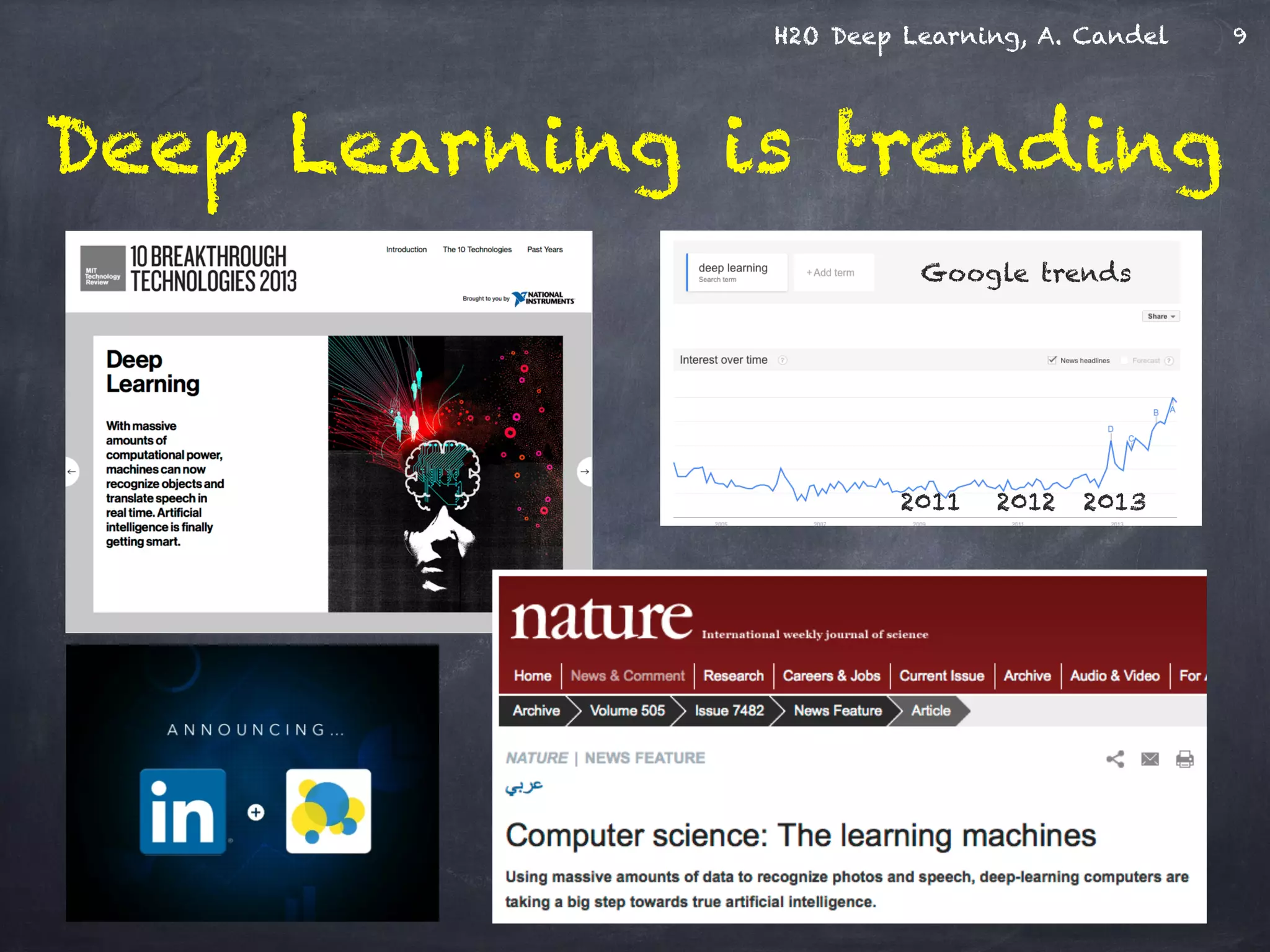 H2O Deep Learning, A. Candel
Deep Learning is trending
20132012
Google trends
2011
9
 