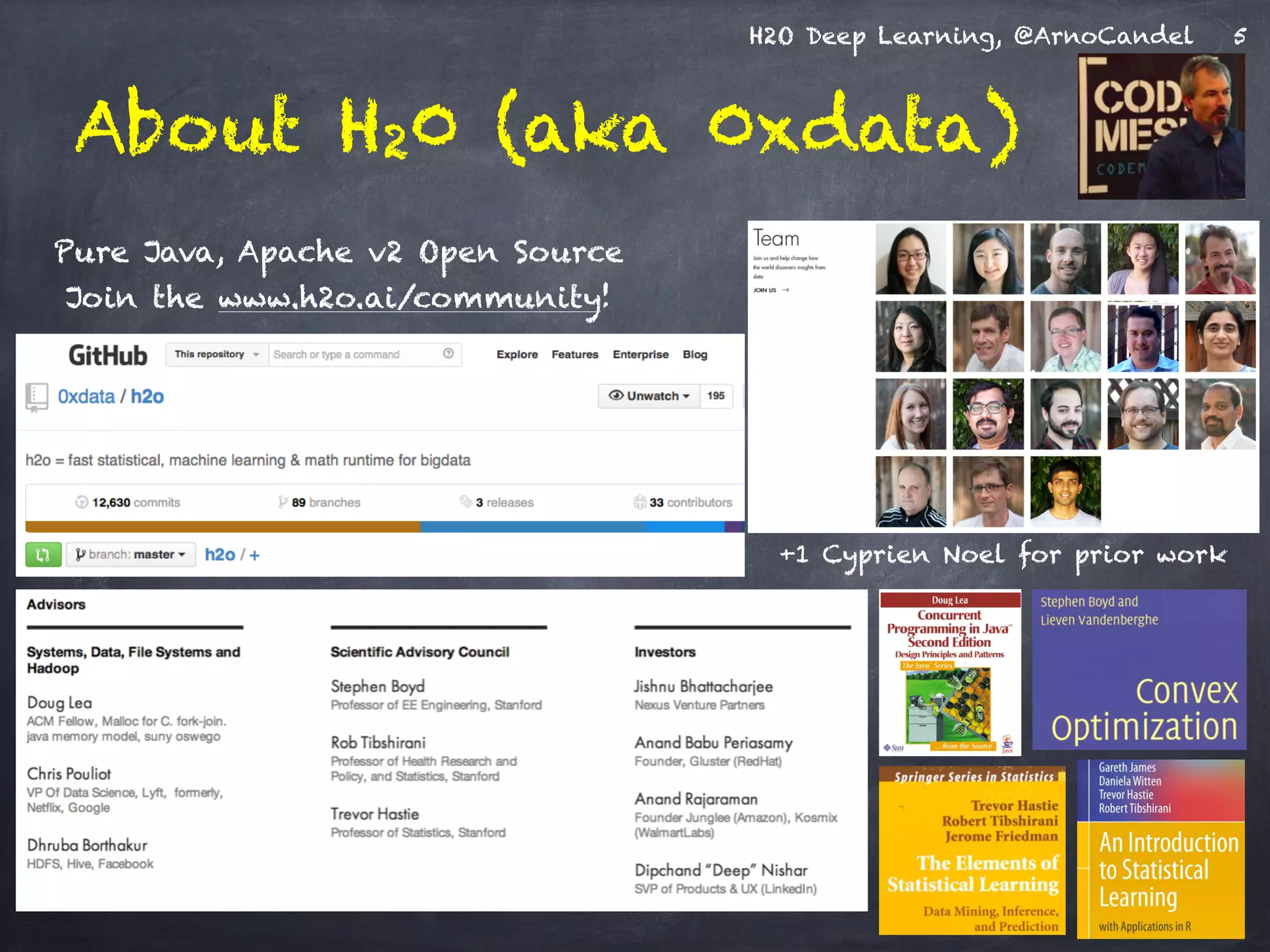 H2O Deep Learning, @ArnoCandel
About H20 (aka 0xdata)
Pure Java, Apache v2 Open Source
Join the www.h2o.ai/community!
5
+1 Cyprien Noel for prior work
 