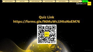 H2O.ai Conﬁdential
Quiz Link
https://forms.gle/96MuWcJJHtoNoEM76
Lab #0: Foundations Lab #1: RAG Lab #2: GenAI Apps Lab #3: Fine Tuning Lab #4: DataPrep Lab #5: LLM Eval Quiz
 