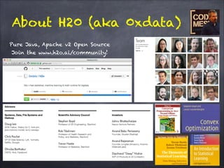 About H20 (aka 0xdata)
Pure Java, Apache v2 Open Source
Join the www.h2o.ai/community!
 