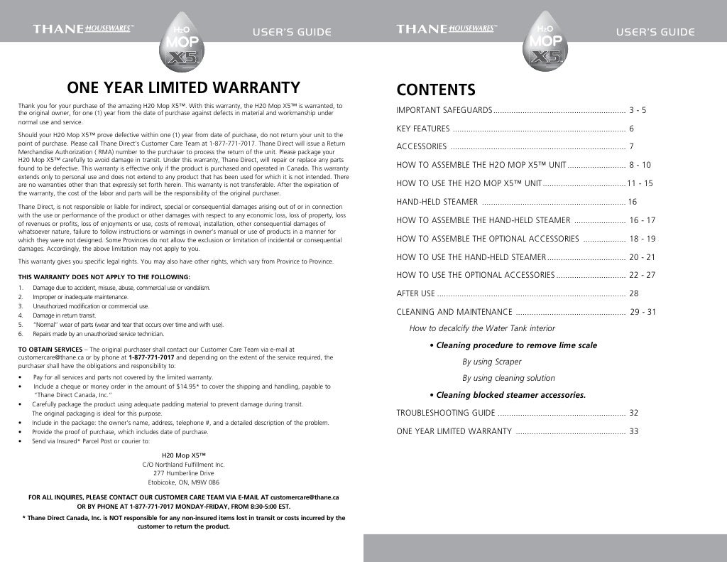 H2O Mop X5 User Guide / English